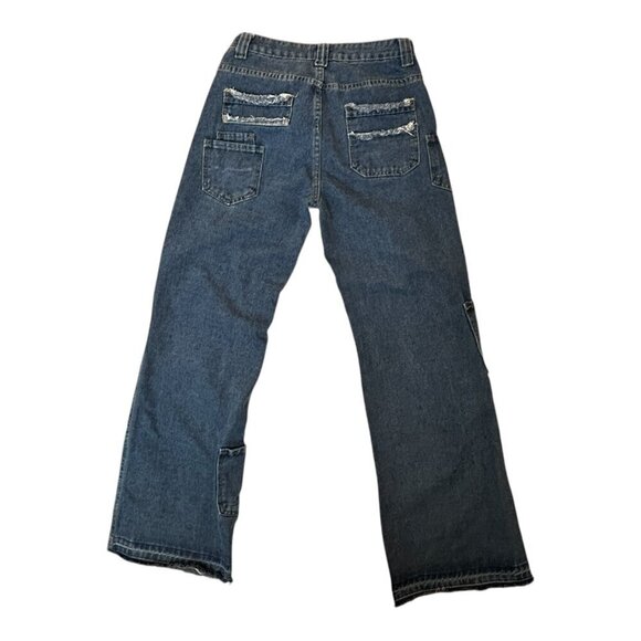 Star Y2K Theme Wide Leg men's Blue Jeans Size ~26 Gives Muriel's Wedding Vibes - Picture 3 of 9